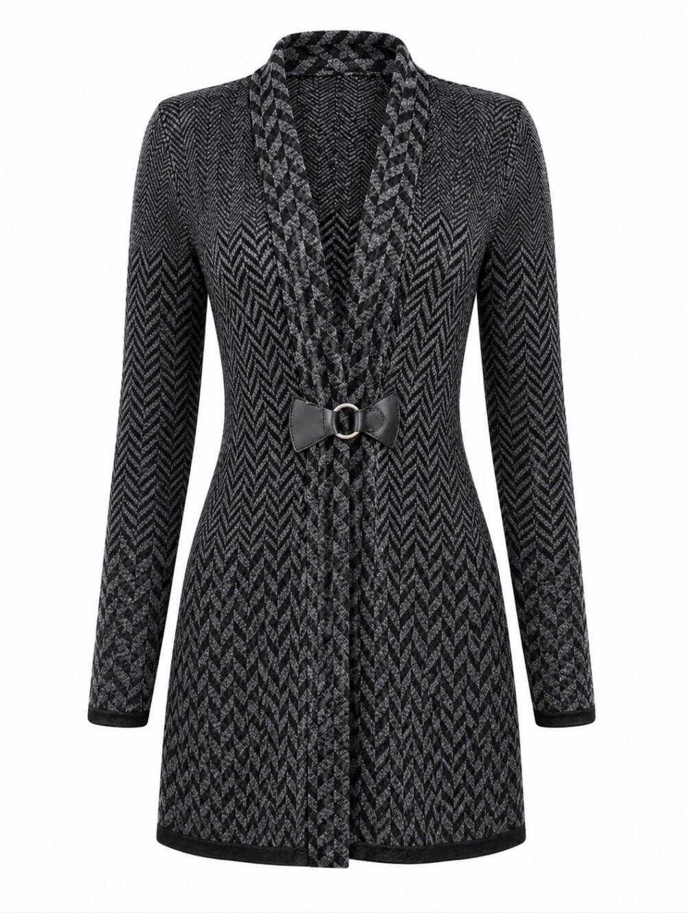 SOFT SURROUNDINGS | Wool Blend Chevron Longline Duster Cardigan Gray‎ Black | L